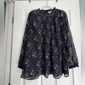 LOFT Black Floral Blouse